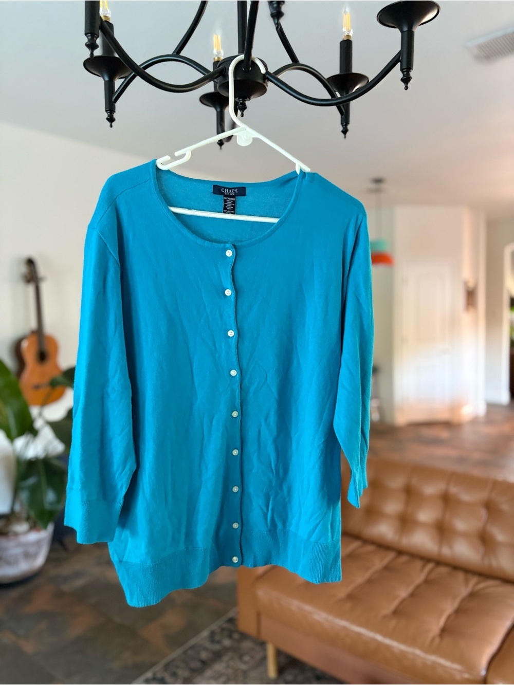 Chaps Turquoise Blue 100% Cotton 3/4 Sleeve Button Up Cardigan 3X